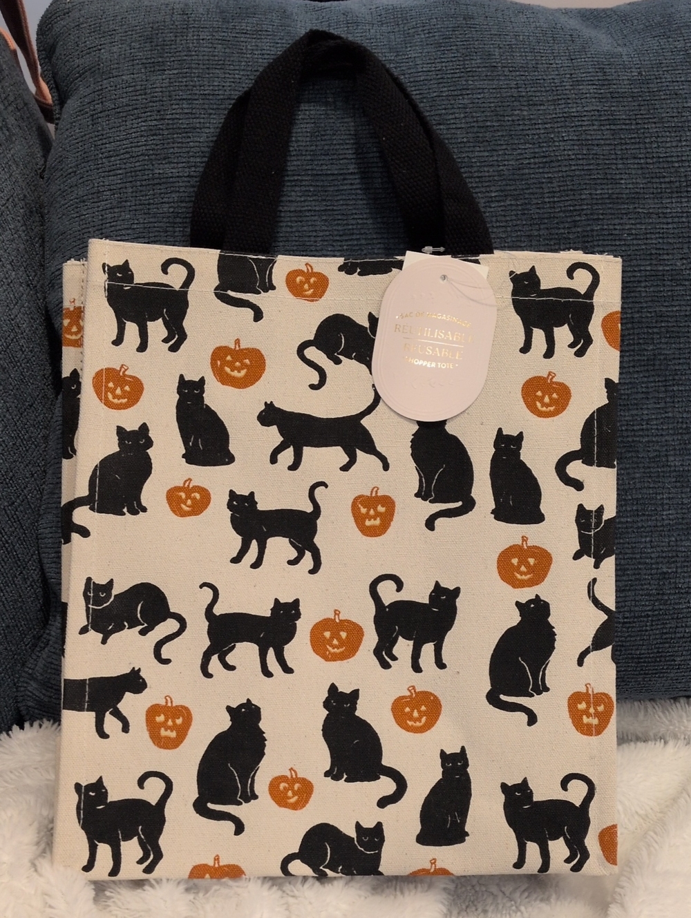 Reusable Halloween Cat Tote Bag